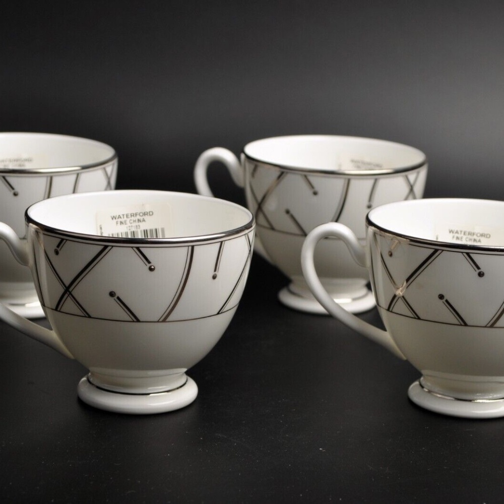 WATERFORD MERRILL BONE CHINA TEA CUP SET/4 3" X 3.5" NEW IN BOX - RARE